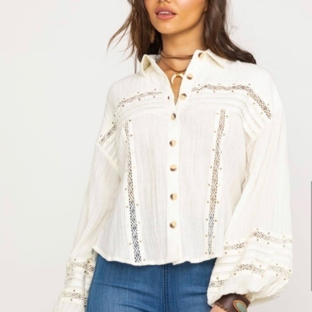 Free People Cream Button-Up Blouse